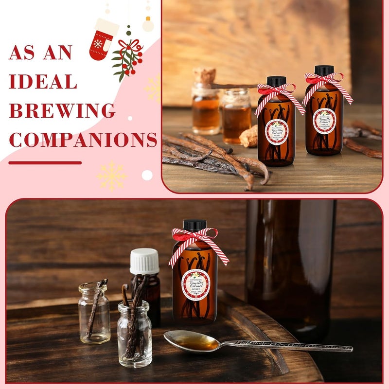 Uiifan 12 Pack Boston Glass Bottle, Bottles for Homemade Vanilla Extract Vanilla Extract Bottles Brown Glass Bottles Amber Bottles and 12 Pcs Vanilla Extract Stickers for Christmas Syrup Gift (4 oz) - Image 4